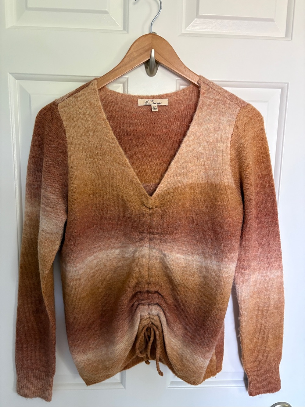 Les Serein Small Gradient Drawstring V-Neck Women's Sweater - Brown Ombre